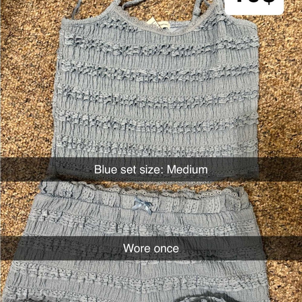 Blue Textured Top and Shorts Set
